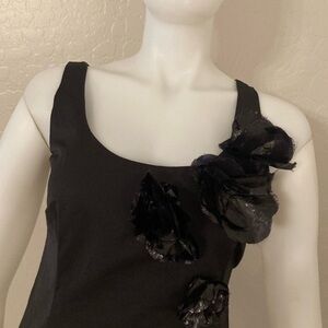 Moschino Black Sleeveless Cocktail Midi Dress With 3D Silk Flowers Size 4